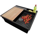 Primagran - evier cuisine en granit 58x53cm, lavabo 1 bac + kit de vidage + accessoires, �vier � encastrer ...