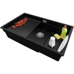 Primagran - evier sous plan 76x47cm, evier en granit 1 bac + kit de vidage + gouttoir enroulable, vier ...