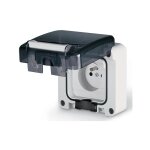 Prise 2p + t 16a m95 (95x95mm)  encastrer grise avec clapet tanche ip66 protecta
