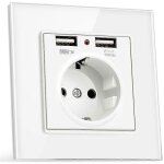 Prise de courant europ�enne 230 v 16 a + 2 chargeurs usb 5 v 2, 1 a, panneau en verre, prise fran�aise ...