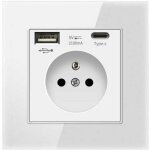 Prise murale blanche avec usb et type c, multiprise murale 16a, 250v, protection surintensit�, universelle ...