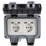 Prise murale ext�rieure double avec usb, �tanche, r�sistante, prise �lectrique avec bo�te murale (double) ...