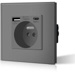 Prise murale fran�aise standard avec ports usb typec, bo�tier pc gris, 16a, pour recharge et alimentation ...