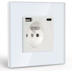 Beijiyi - prise murale avec usb et 1 type c, blanc courant alternatif avec panneau en verre cristal, ... Beijiyi - prise murale avec usb et 1 type c, blanc courant alternatif avec panneau en verre cristal, ...