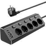 Prise plan de travail cuisine, multiprises avec 2 ports usb a et 2 ports usb c, multiprise 5 prises avec ...