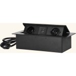 Prise plan de travail noxen - bloc 2 prises + 1 usb - a + 1 usb - c r�tractable noir