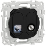 Prise rj45 cat6 + prise tv noir odace (s940141)