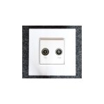 Prise tv - fm 1 entr�e - 2 sorties iec m�le + iec femelle blanc complet avec support et plaque altira ...