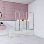 [produit d'occasion]pare baignoire 5 volets pivotants, �cran de douche 100x140cm en 4mm verre securit ...