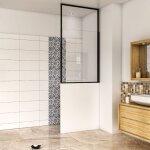 [produit d'occasion]pare - muret salle de bain 100x110cm aica paroi fixe pour douche en verre anticalcaire, ...