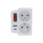 Multiprise 2 x 16a + usb a - c blanc + interrupteur - profile