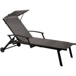 Lit empilable - florence - aluminium �poxy graphite - toile tpep gris - accoudoirs escamotables - ombrelle ...