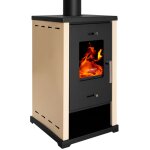 Prometey - po�le � bois eco mini ? 6, 4 kw peint en ivoire, compact et efficace