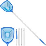 Puisette de piscine longueur totale 145 cm, r�teau � feuilles avec 4 sections de manche t�lescopique ...