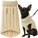 Pull pour chienchat maille beige chaude taille s