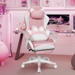 Chaise gaming chat rose ergonomique, chaise gamer, fauteuil de jeu, coussin lombaire patte de chat, appui ...