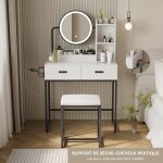 Puluomis coiffeuse avec miroir led et tabouret, table de maquillage lumineux 3 couleurs rglables, 2 ...