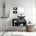 Puluomis - ensemble de meubles de salle de bain avec évier de lingot noir, meuble en bois, double Étagères ... Puluomis - ensemble de meubles de salle de bain avec évier de lingot noir, meuble en bois, double Étagères ...