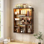 Puluomis �tag�res de rangement en bois , �tag�re murale, �tag�res � plusieurs niveaux, porte - gobelet, ...