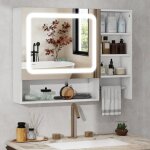 Puluomis meuble de salle de bain avec miroir �clairage led, affichage heure / temp�rature, fonction m�moire ...