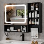 Puluomis meuble de salle de bain avec miroir �clairage led, affichage heure / temp�rature, fonction m�moire ...