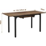 Table de salle  manger extensible, 110 - 149x70x75cm, table extensible, carre, pour cuisine, salon ...