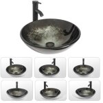 Puluomis - vasque � poser ronde de salle de bain en verre lavabo 42x42x14 cm, lave - mains �vier, salle ...