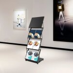 Pupitre porte - brochures noir, prsentoir  brochures, porte - magazines pliable en mtal avec 3 compartiment ...