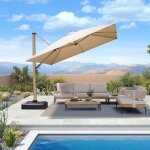 Purple leaf parasol d�port� ext�rieur 3 x 3 m carr� avec apparence teck, grand parasol en aluminium pour ...