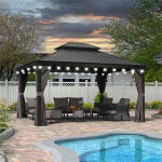 Purple leaf kiosque de jardin ext�rieur, gazebo aluminium, toit double acier galvanis�, avec moustiquaire, ...