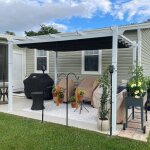 Purple leaf - pergola jardin extrieure rtractable en aluminium, cadre blanc, avec double auvent pare ...