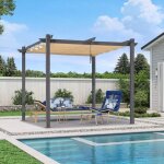 Purple leaf - pergola jardin extrieure rtractable en aluminium, cadre gris, avec double auvent pare ...