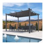 Purple leaf - pergola jardin extrieure rtractable en aluminium, cadre gris fonc, avec double auvent ...