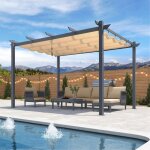 Purple leaf pergola jardin ext�rieure r�tractable en aluminium, cadre gris fonc�, avec double auvent ...