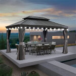 Purple leaf pergola aluminium hardtop avec led, rideaux et moustiquaires ? tonnelle � double toit en ...