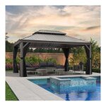 Purple leaf - tonnelle de jardin extrieur pergola aluminium avec moustiquaire et rideaux pavillon de ...
