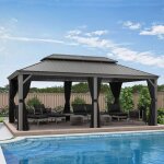 Purple leaf - tonnelle de jardin extrieur pergola aluminium avec moustiquaire et rideaux pavillon de ...