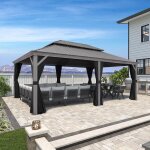 Purple leaf - tonnelle de jardin extrieur pergola aluminium avec moustiquaire et rideaux pavillon de ...