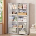 Qiyao - armoire de rangement ouverte pour chambre � coucher armoire portable - blanche 6 couches 2 rang�es ...