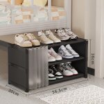 Qiyao - meuble  chaussures, armoire  chaussures simple  trois niveaux avec rideau de porte - noir
