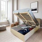 Le quai des affaires - lit coffre madrid 140x190 + 1 sommier / beige effet textile / 196x150x84. 5 cm ...