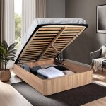 Le quai des affaires - lit coffre spiro 140x190cm + 1 sommier / dcor chne blanchi /
