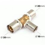 Raccord per � sertir - t� r�duit - diam�tre tubes 20 - 16 - 20 mm