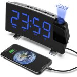 Radio r�veil � projection fm avec double alarmes, horloge num�rique usb, fonction snooze, minuteur de ...