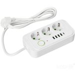 Rallonge 3 prises + 4 ports usb + 1 port usb - c, 1, 5 m, avec c�ble de terre, blanche.
