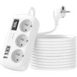 Rallonge electrique 5m avec 4 usb(2 usb - c), multiprise 3 prises avec interrupteur, multiprise parafoudre ...