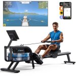 Rameur À eau d'appartement, avec moniteur bluetooth, support de tablette réglable, pliable, noir, connecté ... Rameur À eau d'appartement, avec moniteur bluetooth, support de tablette réglable, pliable, noir, connecté ...