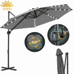 Randaco parasol d�port� 300 cm gris avec led solaire, rotation 360�, inclinable 0?60�, toile 200 g / ...