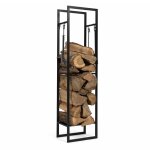 Range b�ches vertical acier noir avec �tag�re et accessoires h. 170 cm pour chemin�e
