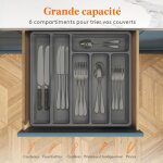 Range couverts pour tiroir avec couvercle, bo�te de rangement couverts de cuisine, organisateur de couverts ...